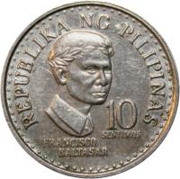 Philippines coin 10 Sentimos (1975 - 1978) reverse reverse of 10 Sentimos (1975 - 1978) coin with KM# 207 from Philippines. Inscription: REPUBLIKA NG PILIPINAS FRANCISCO BALTASAR 10 SENTIMOS