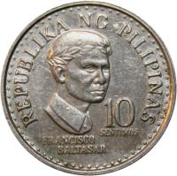 reverse of 10 Sentimos (1975 - 1978) coin with KM# 207 from Philippines. Inscription: REPUBLIKA NG PILIPINAS FRANCISCO BALTASAR 10 SENTIMOS