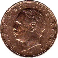 obverse of 10 Réis - Luíz I (1882 - 1886) coin with KM# 526 from Portugal. Inscription: D · LUIZ · I · REI · DE · PORTUGAL