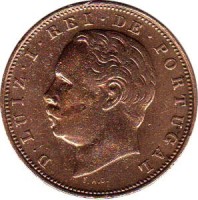 Portugal coin 10 Réis - Luíz I (1882 - 1886) obverse obverse of 10 Réis - Luíz I (1882 - 1886) coin with KM# 526 from Portugal. Inscription: D · LUIZ · I · REI · DE · PORTUGAL
