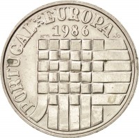 reverse of 25 Escudos - Accession to the EEC (1986) coin with KM# 635 from Portugal. Inscription: PORTUGAL*EUROPA 1986