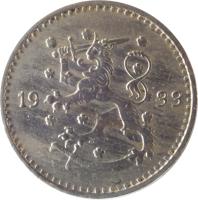 obverse of 1 Markka (1928 - 1940) coin with KM# 30 from Finland. Inscription: 19 30