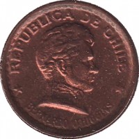 obverse of 20 Centavos (1942 - 1953) coin with KM# 177 from Chile. Inscription: REPUBLICA DE CHILE * BERNARDO O'HIGGINS *