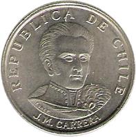 Chile coin 1 Escudo (1971 - 1972) obverse obverse of 1 Escudo (1971 - 1972) coin with KM# 197 from Chile. Inscription: REPUBLICA DE CHILE J.M.CARRERA