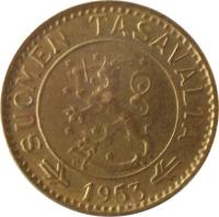 Finland coin 10 Markkaa (1952 - 1962) obverse obverse of 10 Markkaa (1952 - 1962) coin with KM# 38 from Finland. Inscription: SUOMEN TASAVALTA 1953