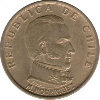 Chile coin 50 Centésimos (1971) obverse obverse of 50 Centésimos (1971) coin with KM# 196 from Chile. Inscription: REPUBLICA DE CHILE M.RODRIGUEZ