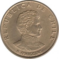 Chile coin 10 Centésimos (1971) obverse obverse of 10 Centésimos (1971) coin with KM# 194 from Chile. Inscription: REPUBLICA DE CHILE B.O'HIGGINS
