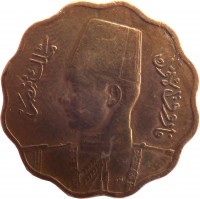 obverse of 10 Millièmes - Farouk I (1938 - 1943) coin with KM# 361 from Egypt. Inscription: فاروق الأول ملك مصر