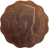 Egypt coin 10 Millièmes - Farouk I (1938 - 1943) obverse obverse of 10 Millièmes - Farouk I (1938 - 1943) coin with KM# 361 from Egypt. Inscription: فاروق الأول ملك مصر