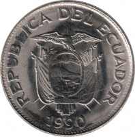 Ecuador coin 1 Sucre (1988 - 1992) obverse obverse of 1 Sucre (1988 - 1992) coin with KM# 89 from Ecuador. Inscription: REPUBLICA DEL ECUADOR 1990