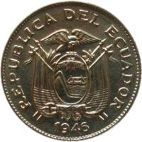 Ecuador coin 5 Centavos (1946) obverse obverse of 5 Centavos (1946) coin with KM# 75b from Ecuador. Inscription: REPUBLICA DEL ECUADOR 1946