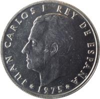 obverse of 50 Centimos - Juan Carlos I (1975) coin with KM# 805 from Spain. Inscription: JUAN CARLOS I REY DE ESPAÑA