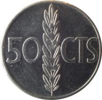 reverse of 50 Centimos - Juan Carlos I (1975) coin with KM# 805 from Spain. Inscription: 50 CTS