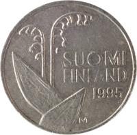 obverse of 10 Penniä (1990 - 2001) coin with KM# 65 from Finland. Inscription: SUOMI FINLAND 1990