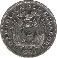 Ecuador coin 20 Centavos (1975 - 1981) obverse obverse of 20 Centavos (1975 - 1981) coin with KM# 77.2a from Ecuador. Inscription: REPUBLICA DEL ECUADOR 1978