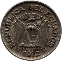 obverse of 10 Centavos (1964 - 1972) coin with KM# 76c from Ecuador. Inscription: REPUBLICA DEL ECUADOR 1972