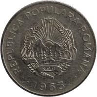 Romania coin 3 Lei (1963) obverse obverse of 3 Lei (1963) coin with KM# 91 from Romania. Inscription: REPUBLICA POPULARA ROMANA RPR · · 1963 · ·