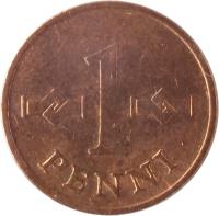 reverse of 1 Penni (1963 - 1969) coin with KM# 44 from Finland. Inscription: 1 PENNI