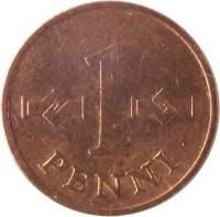 Finland coin 1 Penni (1963 - 1969) reverse reverse of 1 Penni (1963 - 1969) coin with KM# 44 from Finland. Inscription: 1 PENNI