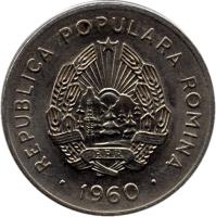obverse of 25 Bani (1960) coin with KM# 88 from Romania. Inscription: REPUBLICA POPULARA ROMINA RPR · 1960 ·
