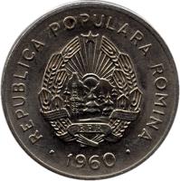 Romania coin 25 Bani (1960) obverse obverse of 25 Bani (1960) coin with KM# 88 from Romania. Inscription: REPUBLICA POPULARA ROMINA RPR · 1960 ·