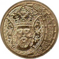 obverse of 50 Bani - Mircea cel Bătrân (2011 - 2014) coin with KM# 260 from Romania. Inscription: MIRCEA CEL BATRAN 1386-1418