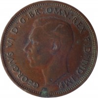 Australia coin 1/2 Penny - George VI - With IND:IMP (1939 - 1948) obverse obverse of 1/2 Penny - George VI - With IND:IMP (1939 - 1948) coin with KM# 41 from Australia. Inscription: GEORGIVS VI D:G:BR:OMN:REX F:D:IND:IMP.