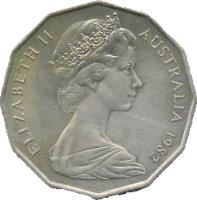 obverse of 50 Cents - Elizabeth II - Commonwealth Games (1982) coin with KM# 74 from Australia. Inscription: ELIZABETH II AUSTRALIA 1982