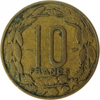 Cameroon coin 10 Francs (1958) reverse reverse of 10 Francs (1958) coin with KM# 11 from Cameroon. Inscription: 10 FRANCS