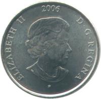 Canada coin 25 Cents - Elizabeth II - Pink Ribbon (2006) obverse obverse of 25 Cents - Elizabeth II - Pink Ribbon (2006) coin with KM# 635 from Canada. Inscription: ELIZABETH II D · G · REGINA 2006 P