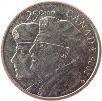 reverse of 25 Cents - Elizabeth II - Year of the Veteran (2005) coin with KM# 535 from Canada. Inscription: 25 CENTS CANADA 2005 EG