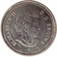 obverse of 25 Cents - Elizabeth II - Remembrance Day (2004) coin with KM# 510 from Canada. Inscription: ELIZABETH II D · G · REGINA P