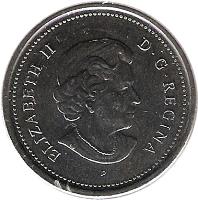 obverse of 25 Cents - Elizabeth II - Saint Croix Island (2004) coin with KM# 628 from Canada. Inscription: ELIZABETH II D · G · REGINA