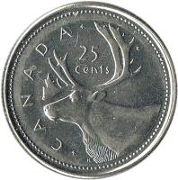 Canada coin 25 Cents - Elizabeth II - Golden Jubilee - 3'rd Portrait (2002) reverse reverse of 25 Cents - Elizabeth II - Golden Jubilee - 3'rd Portrait (2002) coin with KM# 448 from Canada. Inscription: 25 CENTS CANADA