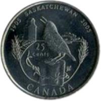 reverse of 25 Cents - Elizabeth II - Saskatchewan (2005) coin with KM# 532 from Canada. Inscription: 1905 SASKATCHEWAN 2005 25 cents CANADA
