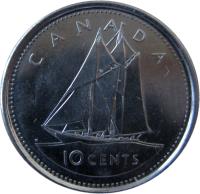 Canada coin 10 cents - Elizabeth II - Golden Jubilee - 3'rd Portrait (2002) reverse reverse of 10 cents - Elizabeth II - Golden Jubilee - 3'rd Portrait (2002) coin with KM# 447 from Canada. Inscription: 10 CENTS CANADA 2002 H