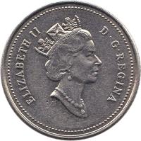 Canada coin 10 Cents - Elizabeth II - Confederation - 3'rd Portrait (1992) obverse obverse of 10 Cents - Elizabeth II - Confederation - 3'rd Portrait (1992) coin with KM# 206 from Canada. Inscription: ELIZABETH II D · G · REGINA