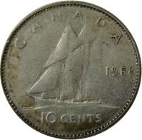 reverse of 10 Cents - Elizabeth II - 2'nd Portrait (1968 - 1969) coin with KM# 72 from Canada. Inscription: 10 CENTS CANADA 1968 H