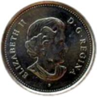 obverse of 5 Cents - Elizabeth II - 60th Anniversary of Victory in Europe (2005) coin with KM# 627 from Canada. Inscription: ELIZABETH II D · G · REGINA