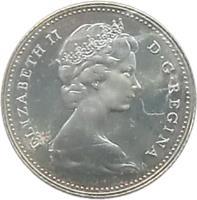 obverse of 5 Cents - Elizabeth II - Confederation (1967) coin with KM# 66 from Canada. Inscription: ELIZABETH II D · G · REGINA