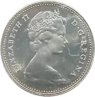 Canada coin 5 Cents - Elizabeth II - Confederation (1967) obverse obverse of 5 Cents - Elizabeth II - Confederation (1967) coin with KM# 66 from Canada. Inscription: ELIZABETH II D · G · REGINA