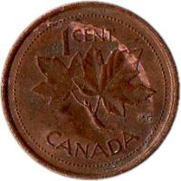 Canada coin 1 Cent - Elizabeth II - Golden Jubilee - 3'rd Portrait (2002) reverse reverse of 1 Cent - Elizabeth II - Golden Jubilee - 3'rd Portrait (2002) coin with KM# 445 from Canada. Inscription: 1CENT K.G. CANADA