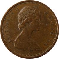 obverse of 1 Cent - Elizabeth II - Confederation - 2'nd Portrait (1967) coin with KM# 65 from Canada. Inscription: ELIZABETH II D · G · REGINA