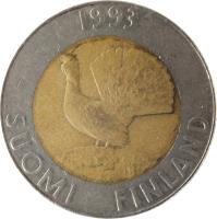 obverse of 10 Markkaa (1993 - 2001) coin with KM# 77 from Finland. Inscription: 1996 SUOMI FINLAND