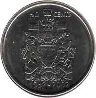 Canada coin 50 Cents - Elizabeth II - Golden Jubilee (2002) reverse reverse of 50 Cents - Elizabeth II - Golden Jubilee (2002) coin with KM# 444 from Canada. Inscription: 50 CENTS 1952-2002
