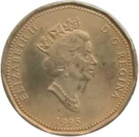 obverse of 1 Dollar - Elizabeth II - Peacekeeping (1995) coin with KM# 258 from Canada. Inscription: ELIZABETH II D · G · REGINA 1995
