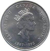Canada coin 25 Cents - Elizabeth II - Saskatchewan (1992) obverse obverse of 25 Cents - Elizabeth II - Saskatchewan (1992) coin with KM# 233 from Canada. Inscription: ELIZABETH II CANADA D · G · REGINA 1867-1992
