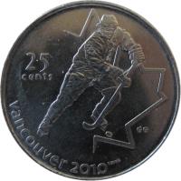 Canada coin 25 Cents - Elizabeth II - Ice hockey (2007) reverse reverse of 25 Cents - Elizabeth II - Ice hockey (2007) coin with KM# 683 from Canada. Inscription: 25 CENTS VANCOUVER 2010