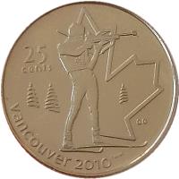 reverse of 25 Cents - Elizabeth II - Biathlon (2007) coin with KM# 685 from Canada. Inscription: 25 CENTS VANCOUVER 2010