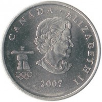 Canada coin 25 Cents - Elizabeth II - Curling (2007) obverse obverse of 25 Cents - Elizabeth II - Curling (2007) coin with KM# 682 from Canada. Inscription: CANADA · ELIZABETH II 2007